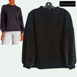 Catherine Malandrino NWT Faux Fur Sleeve Mock Neck Top S Old Money